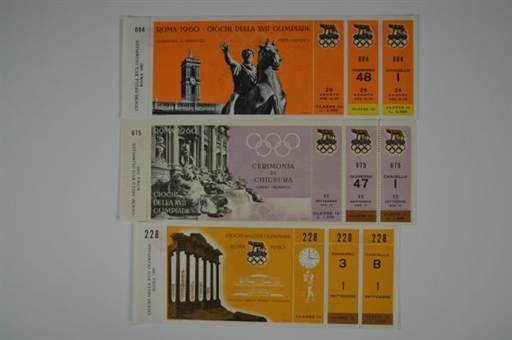 Muhammad Ali 1960 Rome Olympic Boxing Fight Day Full Ticket Along with Opening and Closing Full Ticket (3 Total)